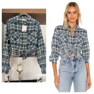 Free People First Bloom Plaid Top in Chambray Combo
